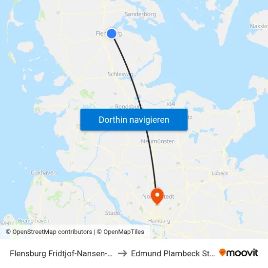 Flensburg Fridtjof-Nansen-Schule to Edmund Plambeck Stadion map