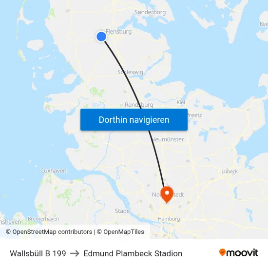Wallsbüll B 199 to Edmund Plambeck Stadion map