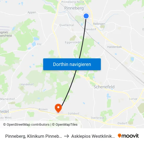 Pinneberg, Klinikum Pinneberg to Asklepios Westklinikum map