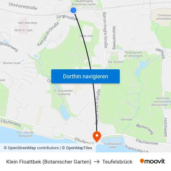 Klein Floattbek (Botanischer Garten) to Teufelsbrück map