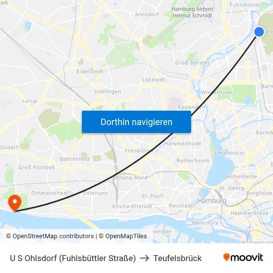 U S Ohlsdorf (Fuhlsbüttler Straße) to Teufelsbrück map