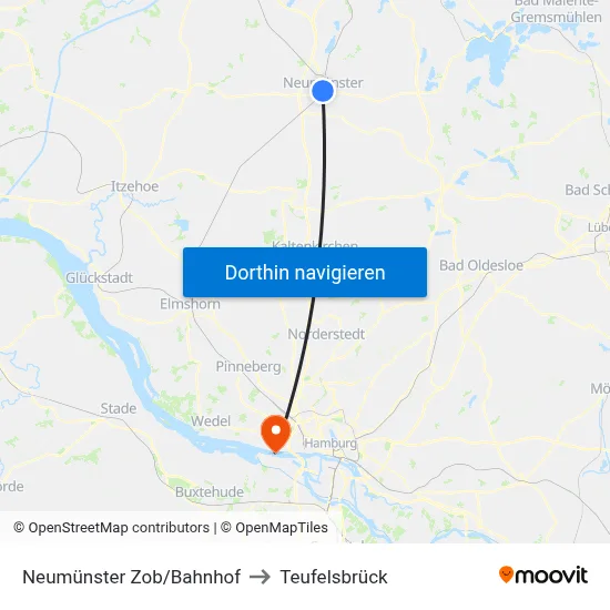 Neumünster Zob/Bahnhof to Teufelsbrück map