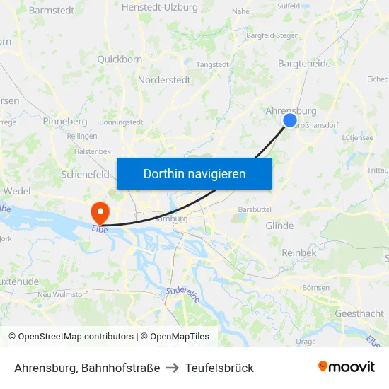 Ahrensburg, Bahnhofstraße to Teufelsbrück map