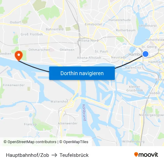 Hauptbahnhof/Zob to Teufelsbrück map