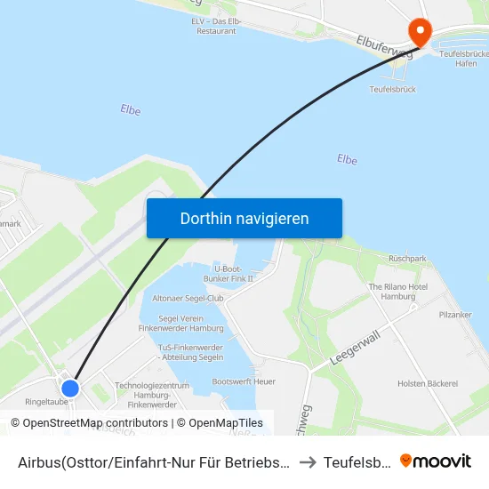 Airbus(Osttor/Einfahrt-Nur Für Betriebsangehörige) to Teufelsbrück map