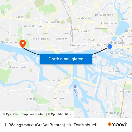 U Rödingsmarkt (Großer Burstah) to Teufelsbrück map