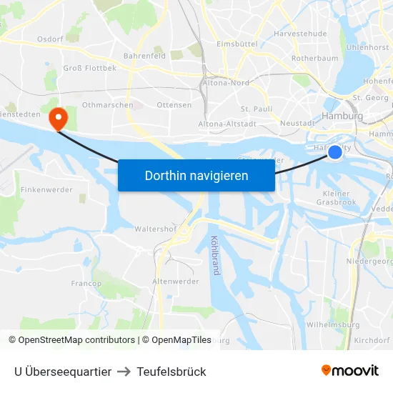 U Überseequartier to Teufelsbrück map