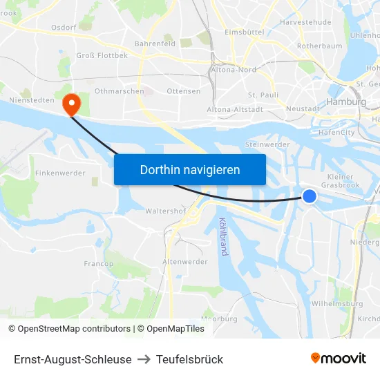 Ernst-August-Schleuse to Teufelsbrück map