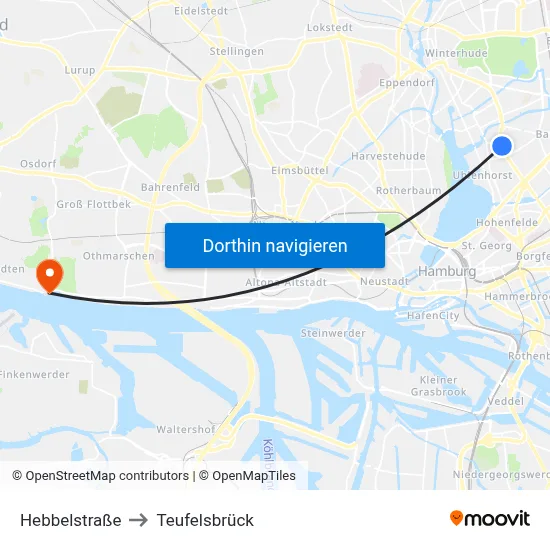 Hebbelstraße to Teufelsbrück map