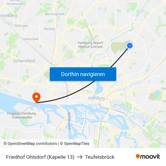 Friedhof Ohlsdorf (Kapelle 13) to Teufelsbrück map