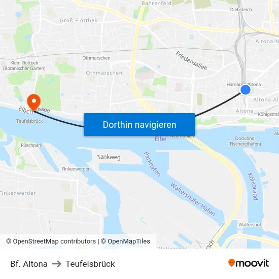 Bf. Altona to Teufelsbrück map