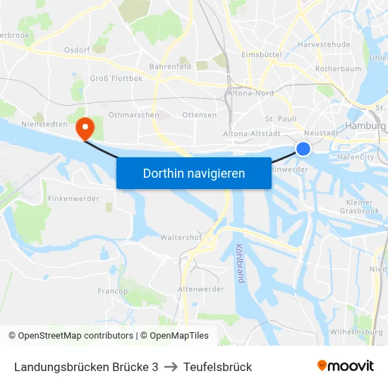Landungsbrücken Brücke 3 to Teufelsbrück map