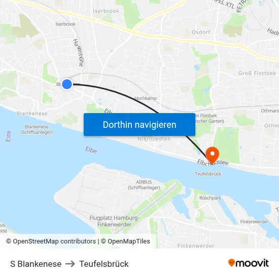 S Blankenese to Teufelsbrück map