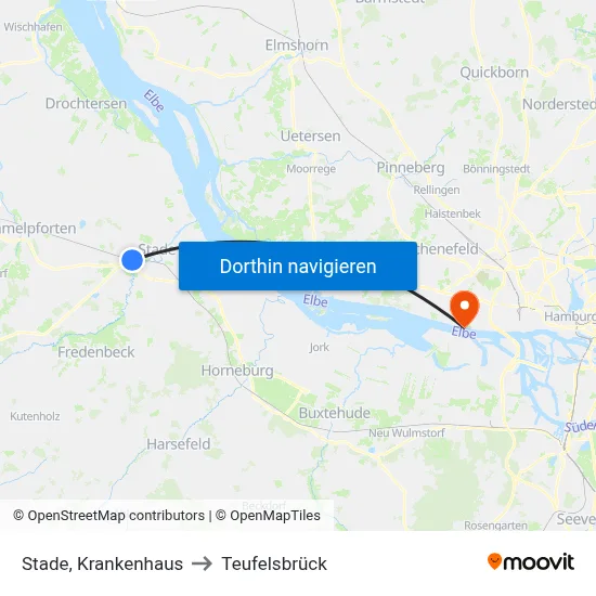 Stade, Krankenhaus to Teufelsbrück map