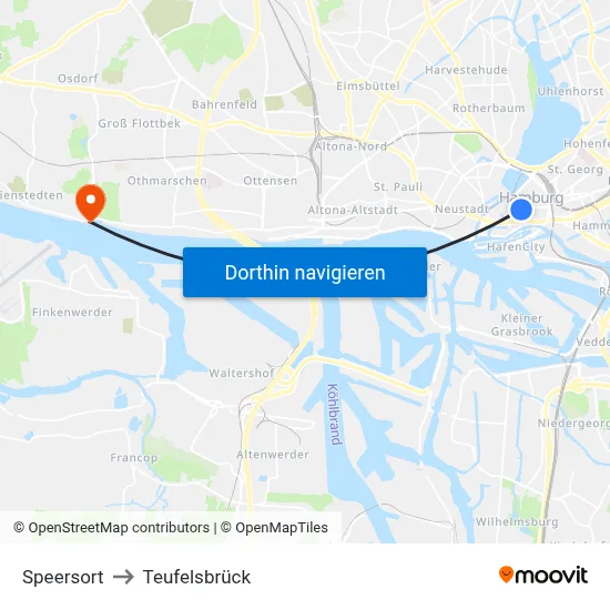 Speersort to Teufelsbrück map