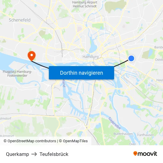 Querkamp to Teufelsbrück map