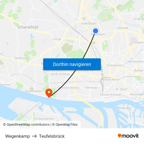 Wegenkamp to Teufelsbrück map
