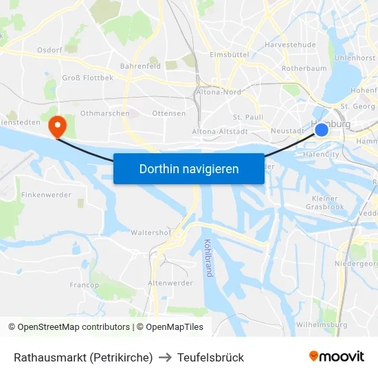 Rathausmarkt (Petrikirche) to Teufelsbrück map