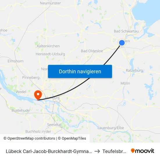 Lübeck Carl-Jacob-Burckhardt-Gymnasium to Teufelsbrück map