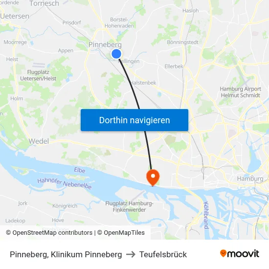 Pinneberg, Klinikum Pinneberg to Teufelsbrück map