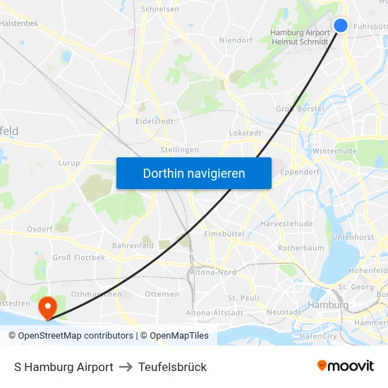 S Hamburg Airport to Teufelsbrück map