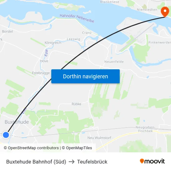 Buxtehude Bahnhof (Süd) to Teufelsbrück map