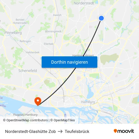 Norderstedt-Glashütte Zob to Teufelsbrück map