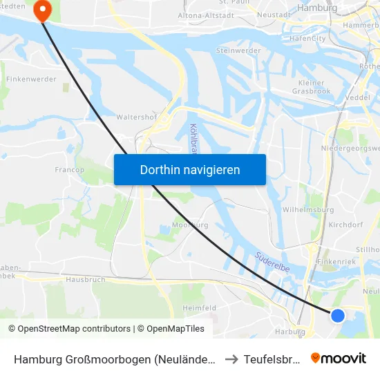 Hamburg Großmoorbogen (Neuländer See) to Teufelsbrück map