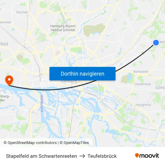 Stapelfeld am Schwartenreeten to Teufelsbrück map