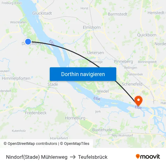 Nindorf(Stade) Mühlenweg to Teufelsbrück map