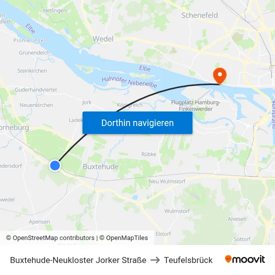 Buxtehude-Neukloster Jorker Straße to Teufelsbrück map
