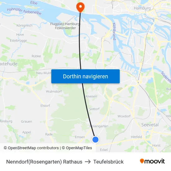 Nenndorf(Rosengarten) Rathaus to Teufelsbrück map