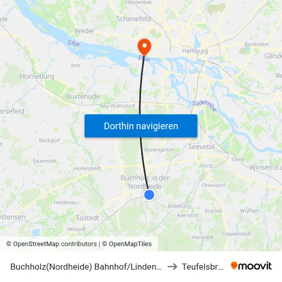 Buchholz(Nordheide) Bahnhof/Lindenstraße to Teufelsbrück map