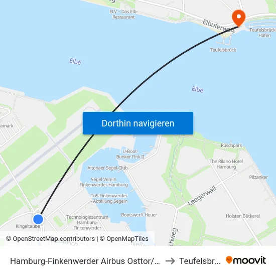 Hamburg-Finkenwerder Airbus Osttor/Einfahrt to Teufelsbrück map