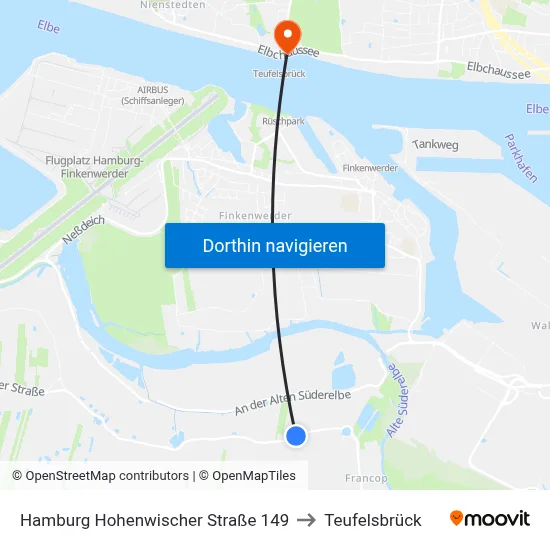 Hamburg Hohenwischer Straße 149 to Teufelsbrück map