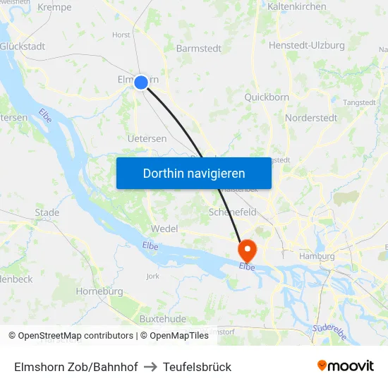 Elmshorn Zob/Bahnhof to Teufelsbrück map