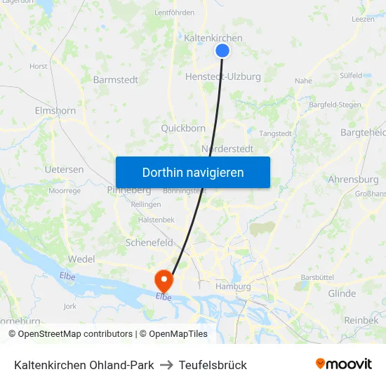Kaltenkirchen Ohland-Park to Teufelsbrück map