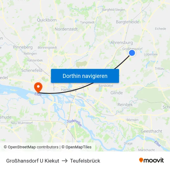 Großhansdorf U Kiekut to Teufelsbrück map