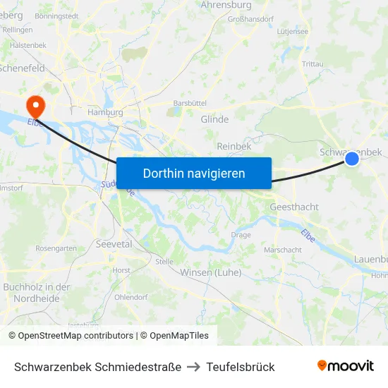 Schwarzenbek Schmiedestraße to Teufelsbrück map