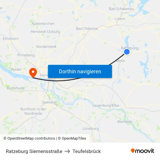 Ratzeburg Siemensstraße to Teufelsbrück map