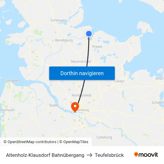 Altenholz-Klausdorf Bahnübergang to Teufelsbrück map