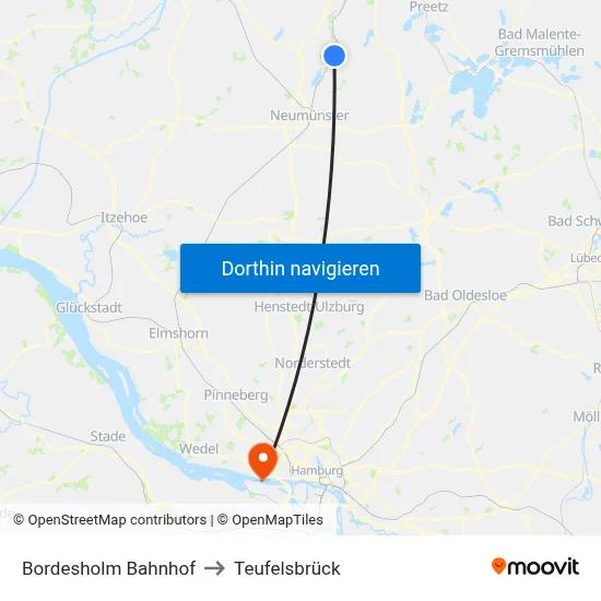 Bordesholm Bahnhof to Teufelsbrück map