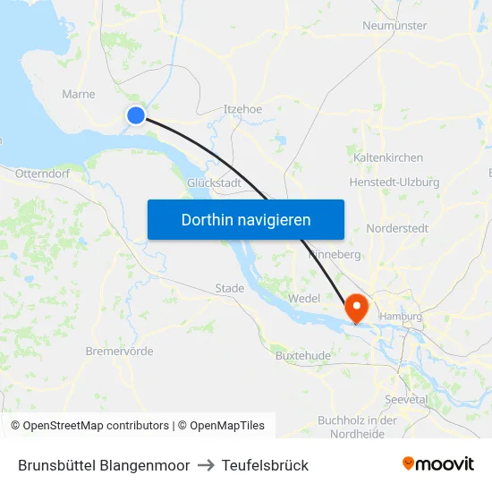 Brunsbüttel Blangenmoor to Teufelsbrück map