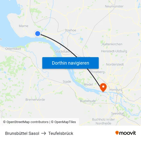 Brunsbüttel Sasol to Teufelsbrück map