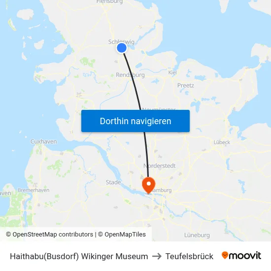 Haithabu(Busdorf) Wikinger Museum to Teufelsbrück map