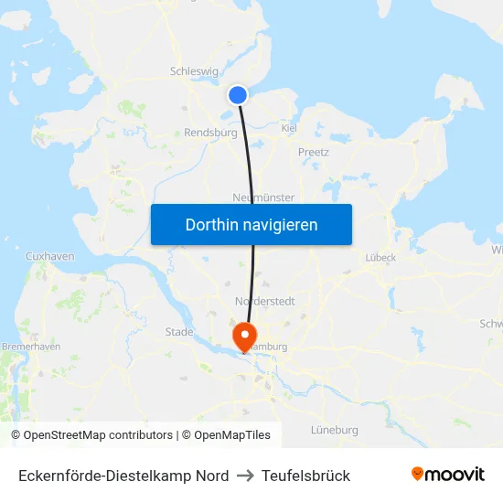 Eckernförde-Diestelkamp Nord to Teufelsbrück map