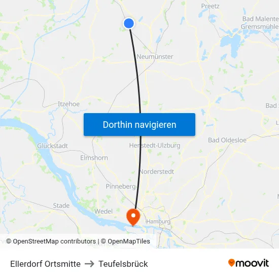 Ellerdorf Ortsmitte to Teufelsbrück map