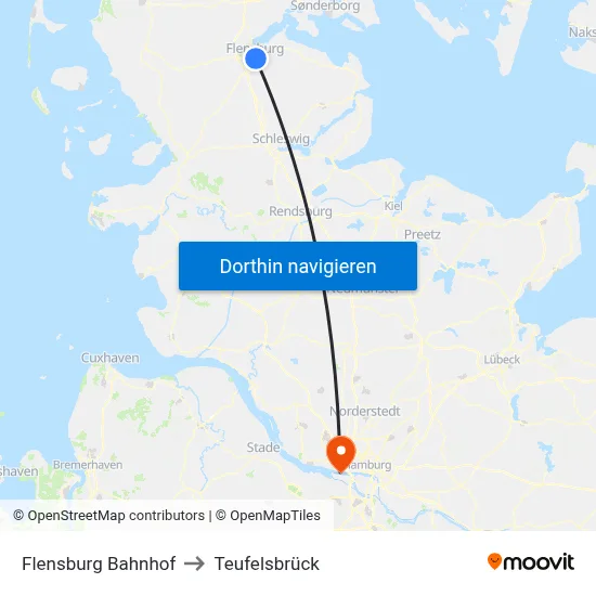 Flensburg Bahnhof to Teufelsbrück map