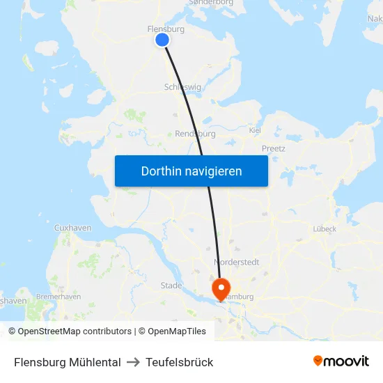 Flensburg Mühlental to Teufelsbrück map