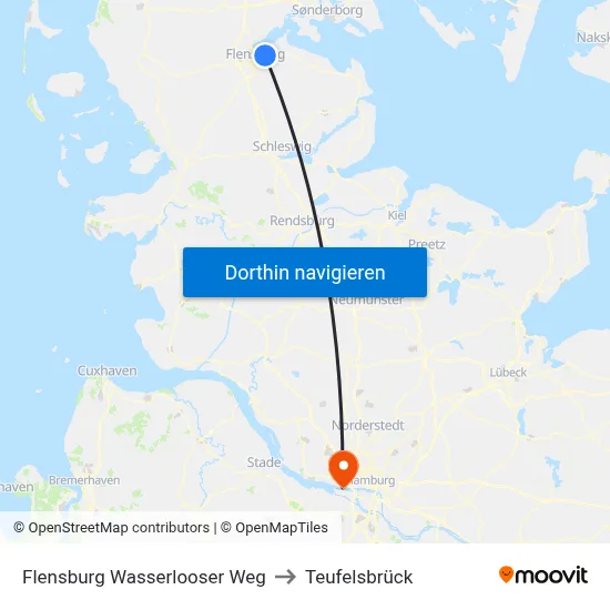 Flensburg Wasserlooser Weg to Teufelsbrück map